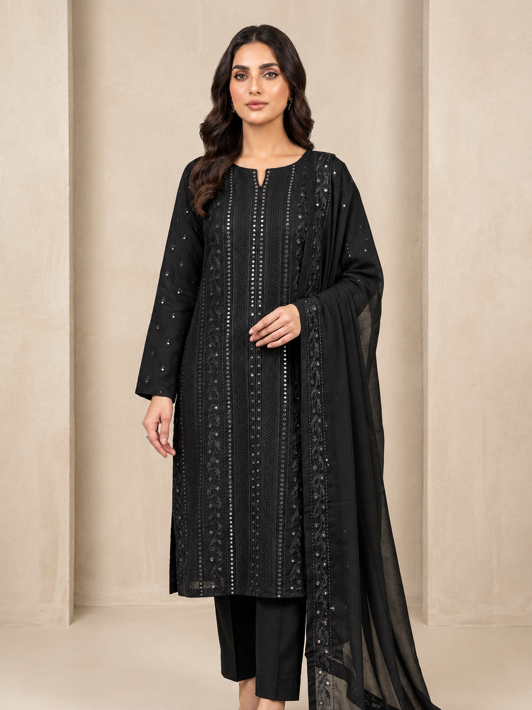 Black Embroidered 3-Piece Suit