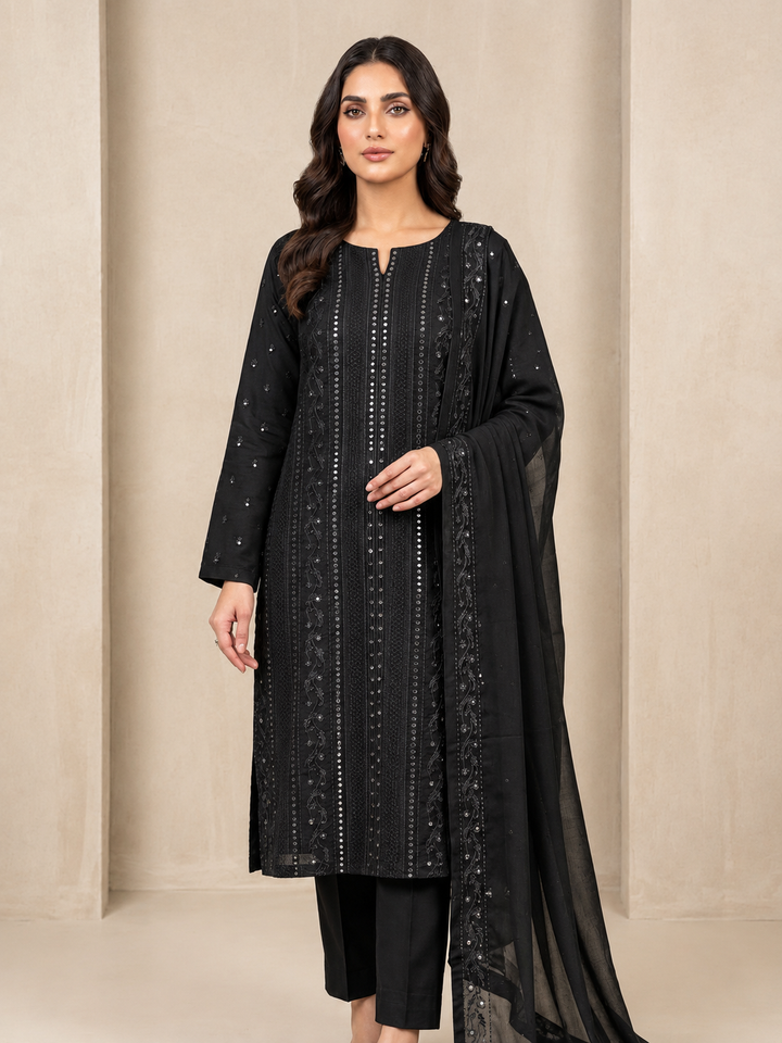 Black Embroidered 3-Piece Suit