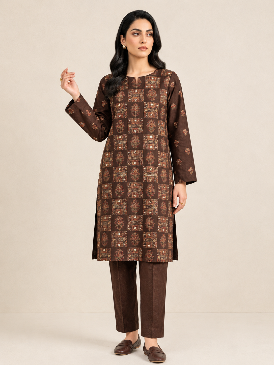 Chocolate Brown embroidred  2-Piece Suit