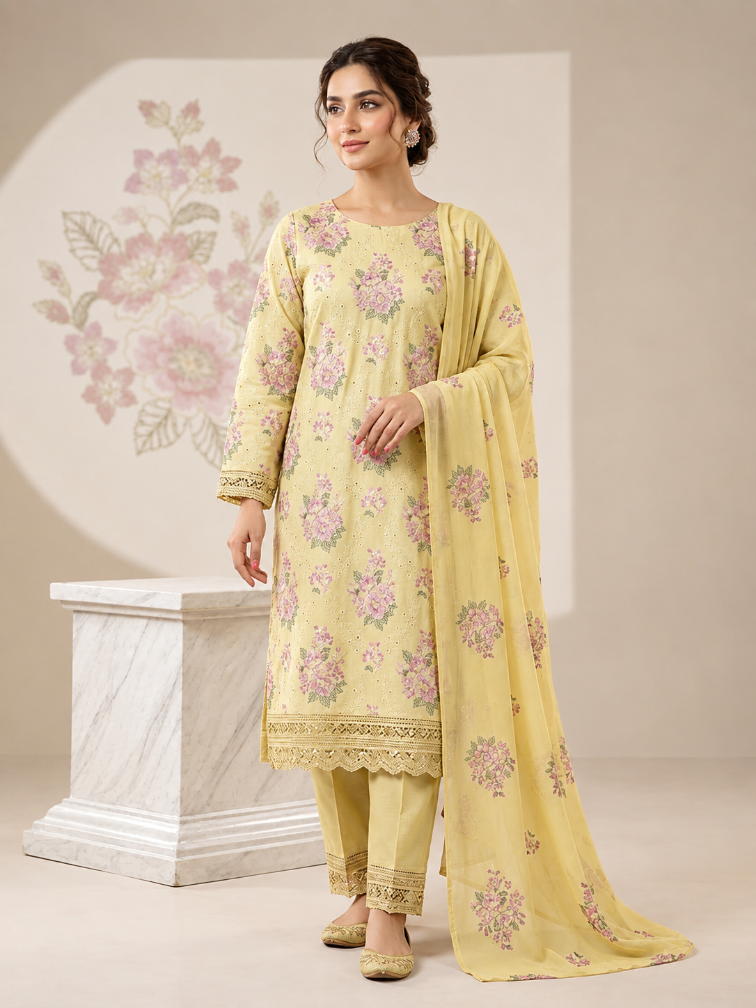 Karandi 3-Piece Chicken Kari Work Suit (Skin Colour)