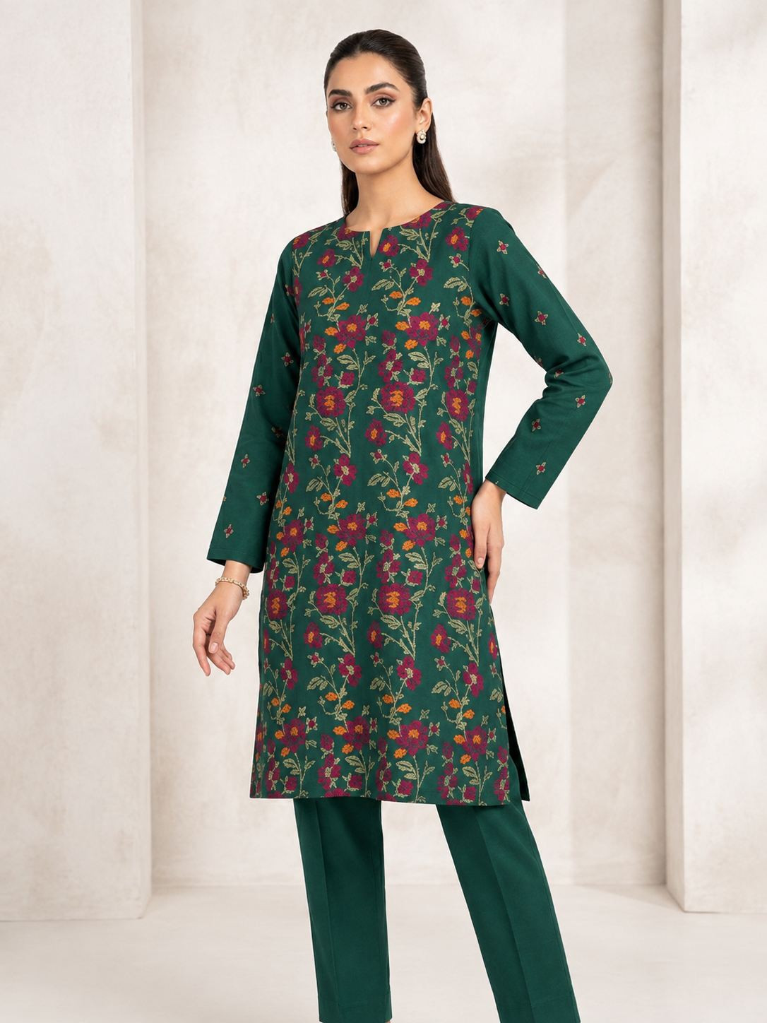 Bottle Green Karandi 2-Piece